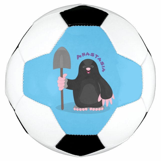Cute happy mole cartoon illustration soccer ball (Front)