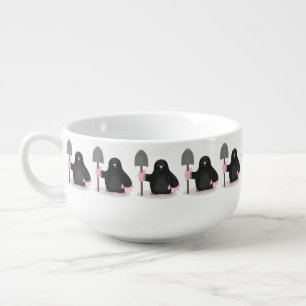 Cute happy mole cartoon illustration soup mug