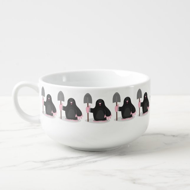 Cute happy mole cartoon illustration soup mug (Right)