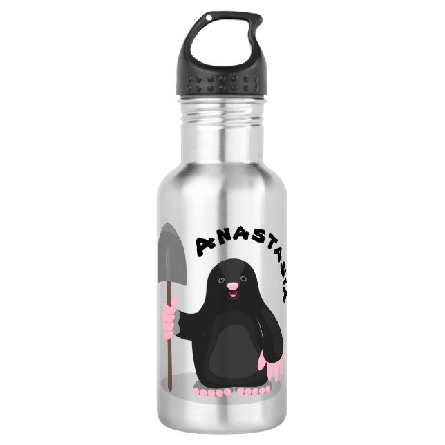 Cute happy mole cartoon illustration stainless steel water bottle (Front)