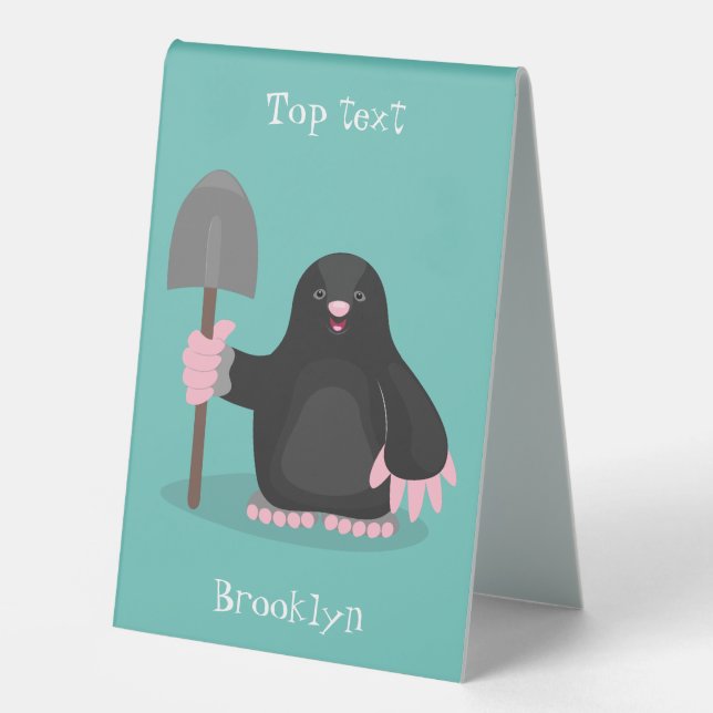 Cute happy mole cartoon illustration table tent (Front)