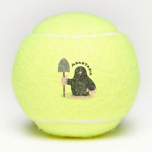 Cute happy mole cartoon illustration tennis balls