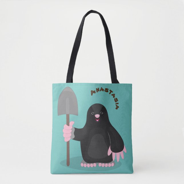Cute happy mole cartoon illustration tote bag (Front)
