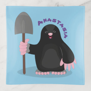 Cute happy mole cartoon illustration trinket tray