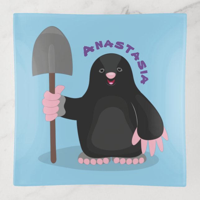 Cute happy mole cartoon illustration trinket tray (Front)