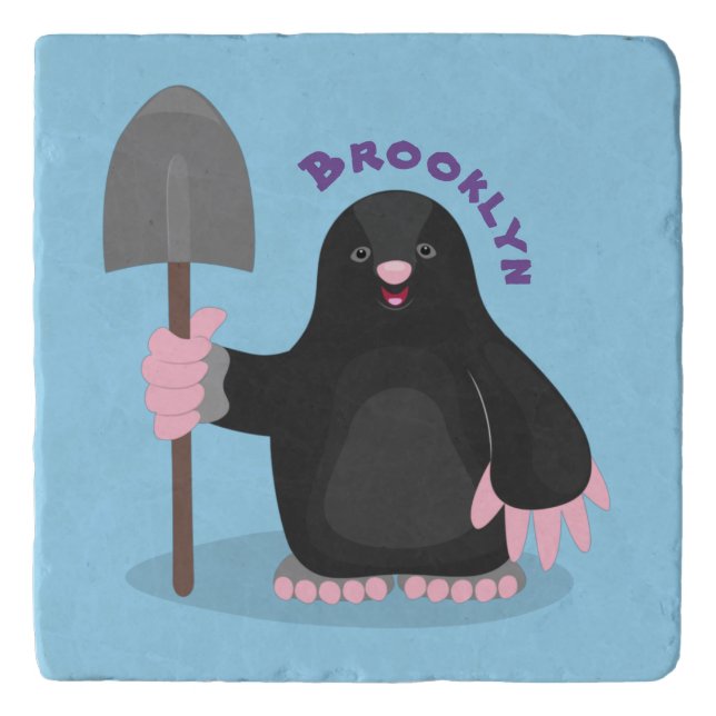 Cute happy mole cartoon illustration trivet (Front)
