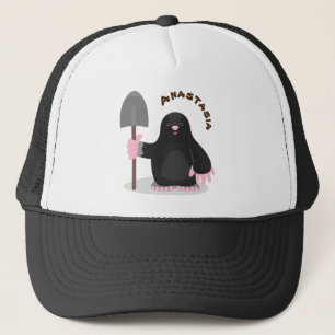 Cute happy mole cartoon illustration trucker hat