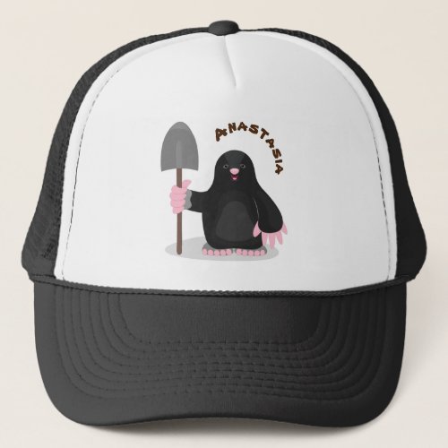 Cute happy mole cartoon illustration trucker hat