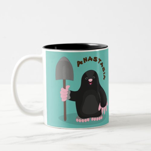 Cute happy mole cartoon illustration Two_Tone coffee mug