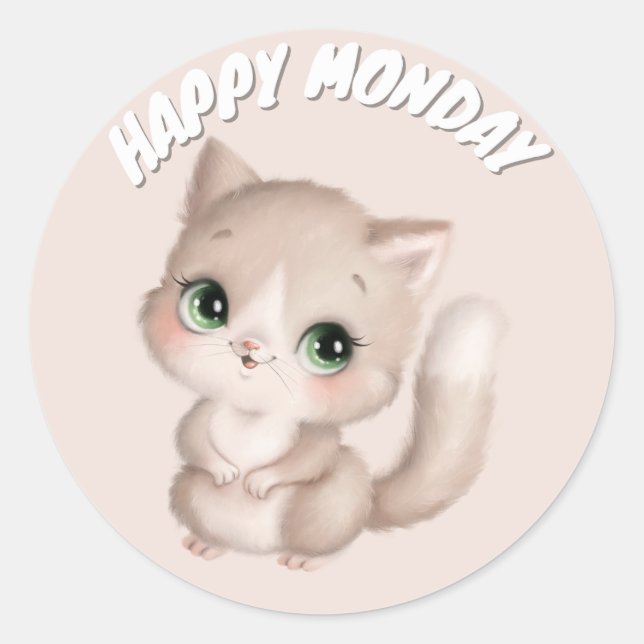 CUTE HAPPY MONDAY CAT   CLASSIC ROUND STICKER (Front)