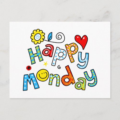 Cute Happy Monday Week Greeting Text Expression Postcard