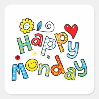 Cute Happy Monday Week Greeting Text Expression Square Sticker