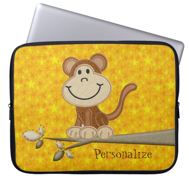 Cute Happy Monkey Personalized Laptop Sleeve (Front)