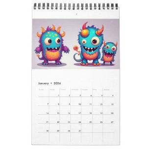 Cute happy monster calendar 2024
