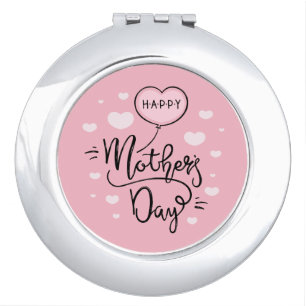 Cute Happy Mother's Day Calligraphy Compact Mirror