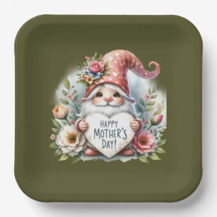 Cute Happy Mother's Day gnome  Paper Plates