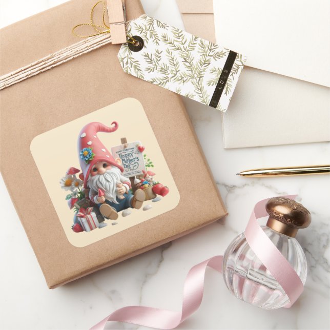 Cute Happy Mother's Day gnome Square  Sticker (Gifting)