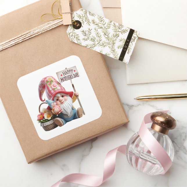 Cute Happy Mother's Day gnome  Square Sticker (Gifting)