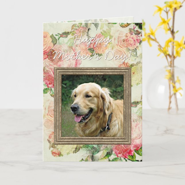  Cute Happy Mothers or Fathers Day Dog Photo Card (Yellow Flower)