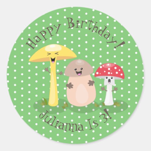 Cute happy mushroom fungi cartoon illustration classic round sticker