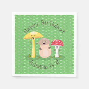 Cute happy mushroom fungi cartoon illustration napkins