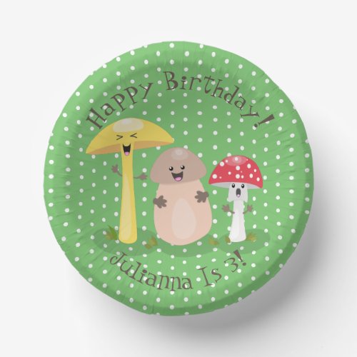 Cute happy mushroom fungi cartoon illustration paper bowls