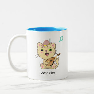 Cute Happy Musical Ginger Tabby Cat Two-Tone Coff Coffee Mug