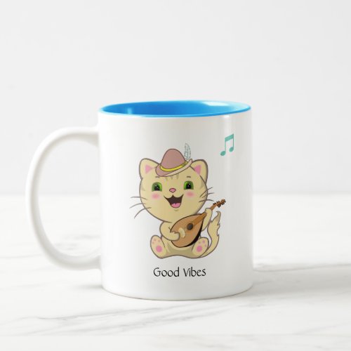 Cute Happy Musical Ginger Tabby Cat  Two_Tone Coff Two_Tone Coffee Mug