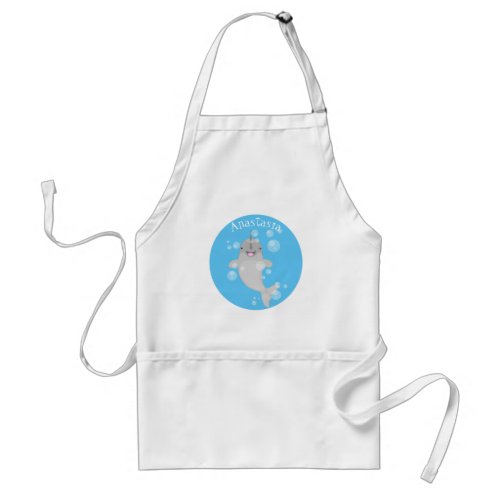 Cute happy narwhal bubbles cartoon illustration adult apron