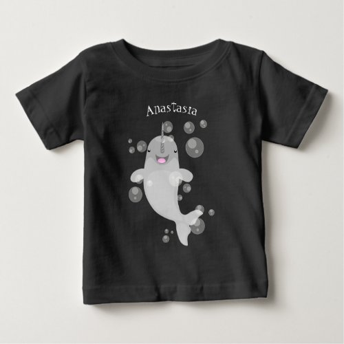 Cute happy narwhal bubbles cartoon illustration baby T_Shirt