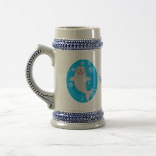 Cute happy narwhal bubbles cartoon illustration beer stein