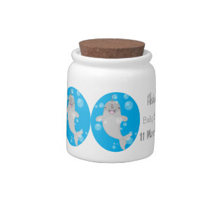 Cute happy narwhal bubbles cartoon illustration candy jar