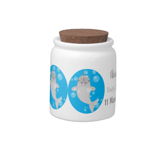 Cute happy narwhal bubbles cartoon illustration candy jar (Left)