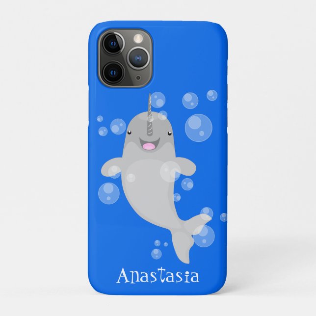 Cute happy narwhal bubbles cartoon illustration Case-Mate iPhone case (Back)