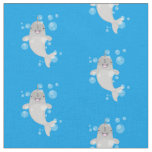 Cute happy narwhal bubbles cartoon illustration fabric