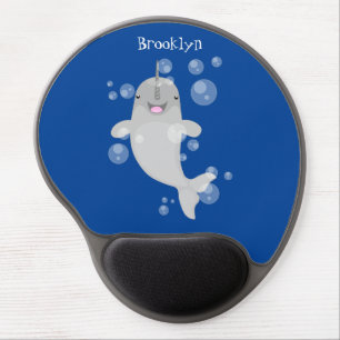 Cute happy narwhal bubbles cartoon illustration gel mouse pad