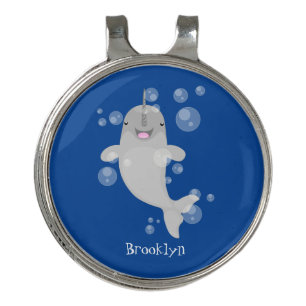 Cute happy narwhal bubbles cartoon illustration golf hat clip