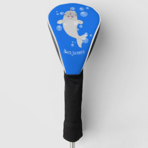 Cute happy narwhal bubbles cartoon illustration golf head cover