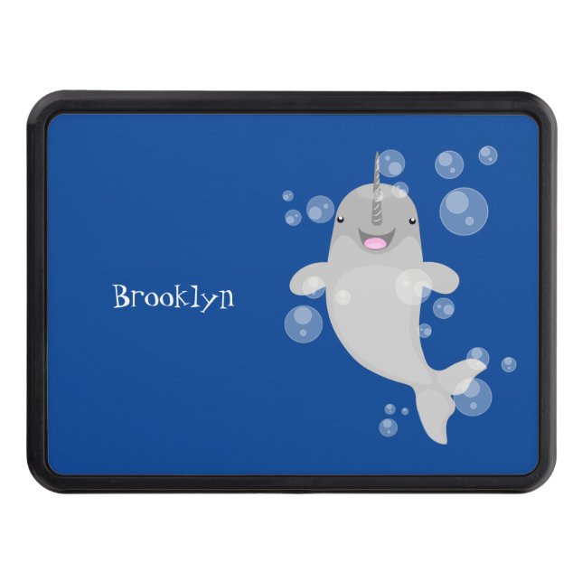 Cute happy narwhal bubbles cartoon illustration hitch cover (Front)