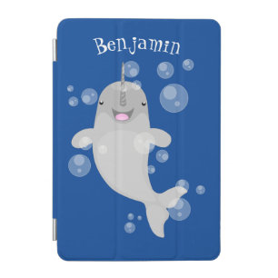Cute happy narwhal bubbles cartoon illustration iPad mini cover