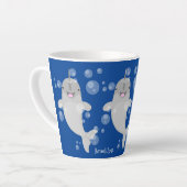Cute happy narwhal bubbles cartoon illustration latte mug (Left Angle)