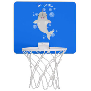 Cute happy narwhal bubbles cartoon illustration mini basketball hoop