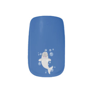 Cute happy narwhal bubbles cartoon illustration minx nail art