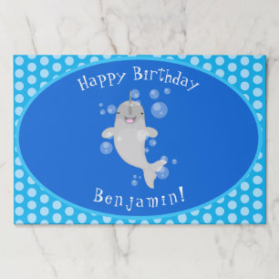 Cute happy narwhal bubbles cartoon illustration paper pad