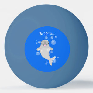 Cute happy narwhal bubbles cartoon illustration ping pong ball