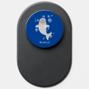 Cute happy narwhal bubbles cartoon illustration PopSocket