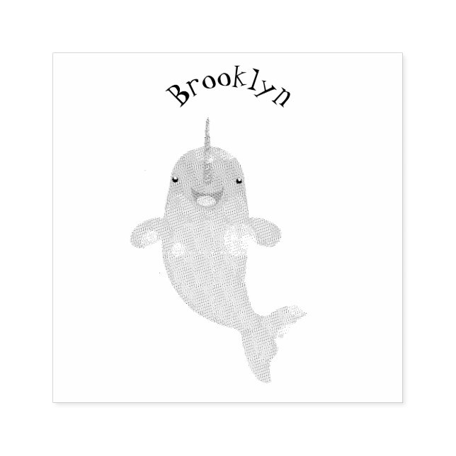 Cute happy narwhal bubbles cartoon illustration ru rubber stamp (Imprint)