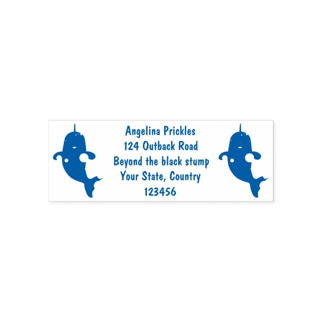 Cute happy narwhal bubbles cartoon illustration  self-inking stamp (Design)