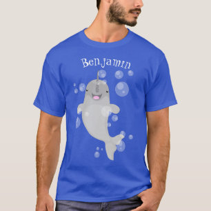 Cute happy narwhal bubbles cartoon illustration T-Shirt
