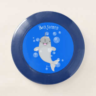 Cute happy narwhal bubbles cartoon illustration Wham-O frisbee